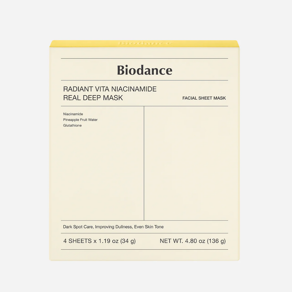 box packaging of BIODANCE Radiant Vita Niacinamide Real Deep Mask 