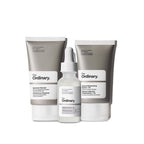 set of The Ordinary skincare products, including cleanser, moisturizer, and serum