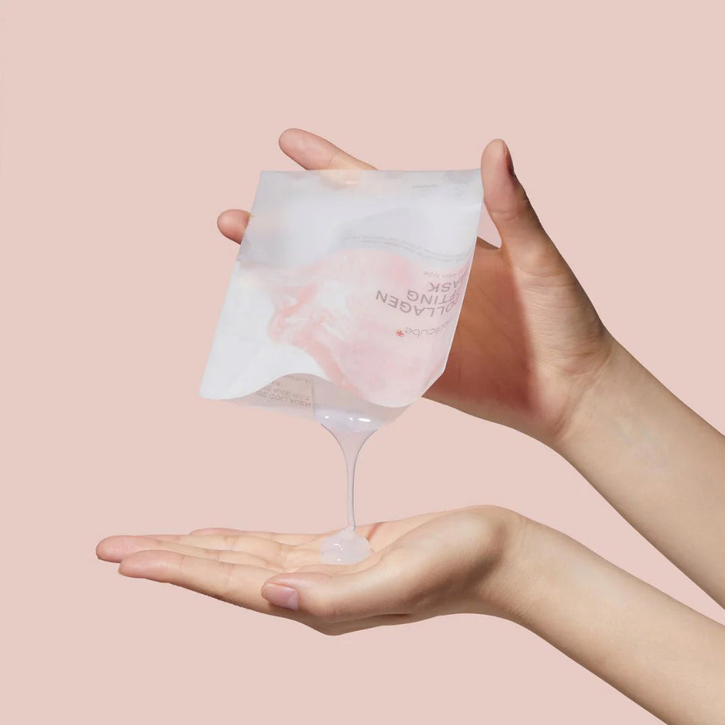 Medicube Collagen Lifting Mask product dispensed on hand