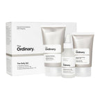 set of The Ordinary skincare products, including cleanser, moisturizer, and serum with box packaging
