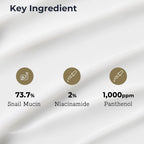 snail mucin, niacinamide, panthenol key ingredients 