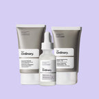 The Ordinary skincare products, including cleanser, moisturizer, and serum