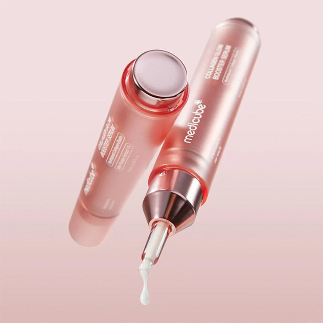 two serum bottles of Medicube collagen Glow Booster