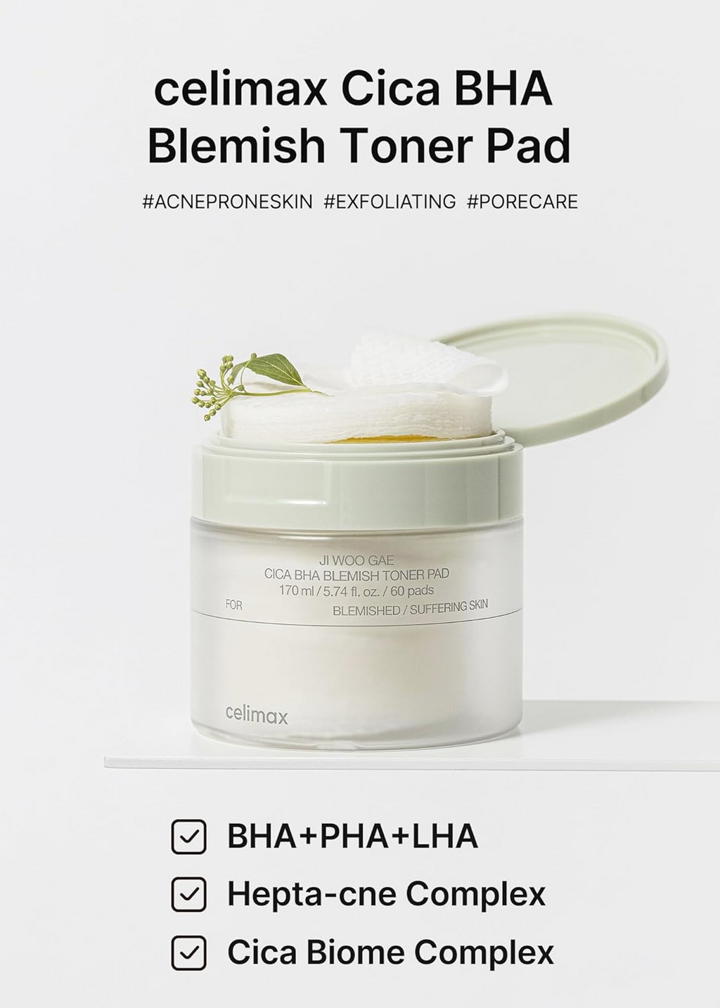 celimax Ji Woo Gae CICA BHA Blemish Toner Pad 60pads celimax