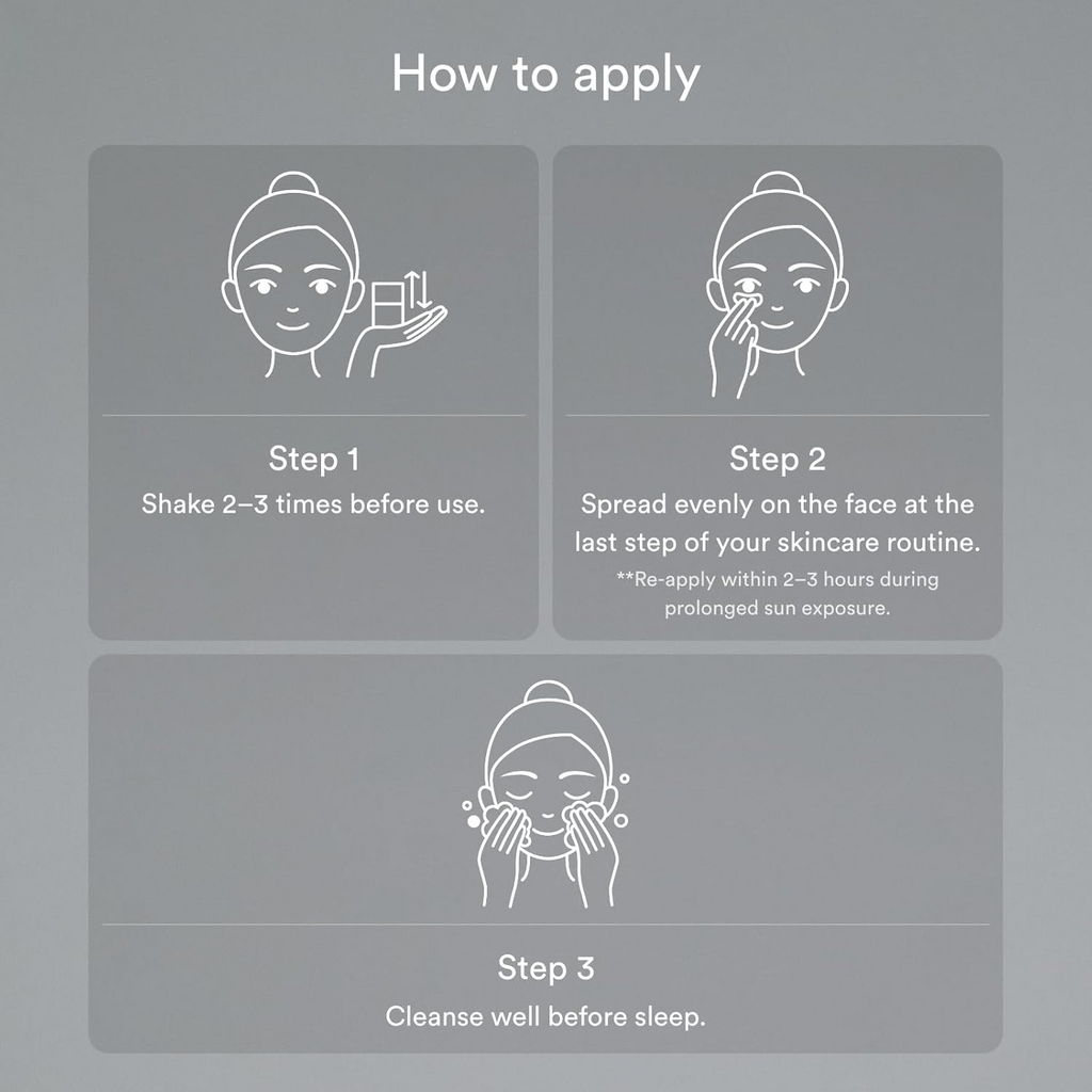 instructions to use Abib Sedum Hyaluron Sunscreen Protectiontube with icons