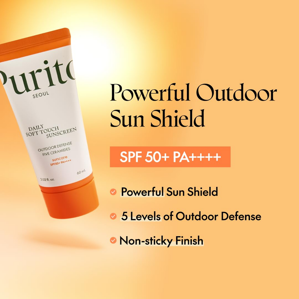 a tube bottle of PURITO SEOUL Daily Soft Touch Sunscreen SPF 50+ PA++++ 