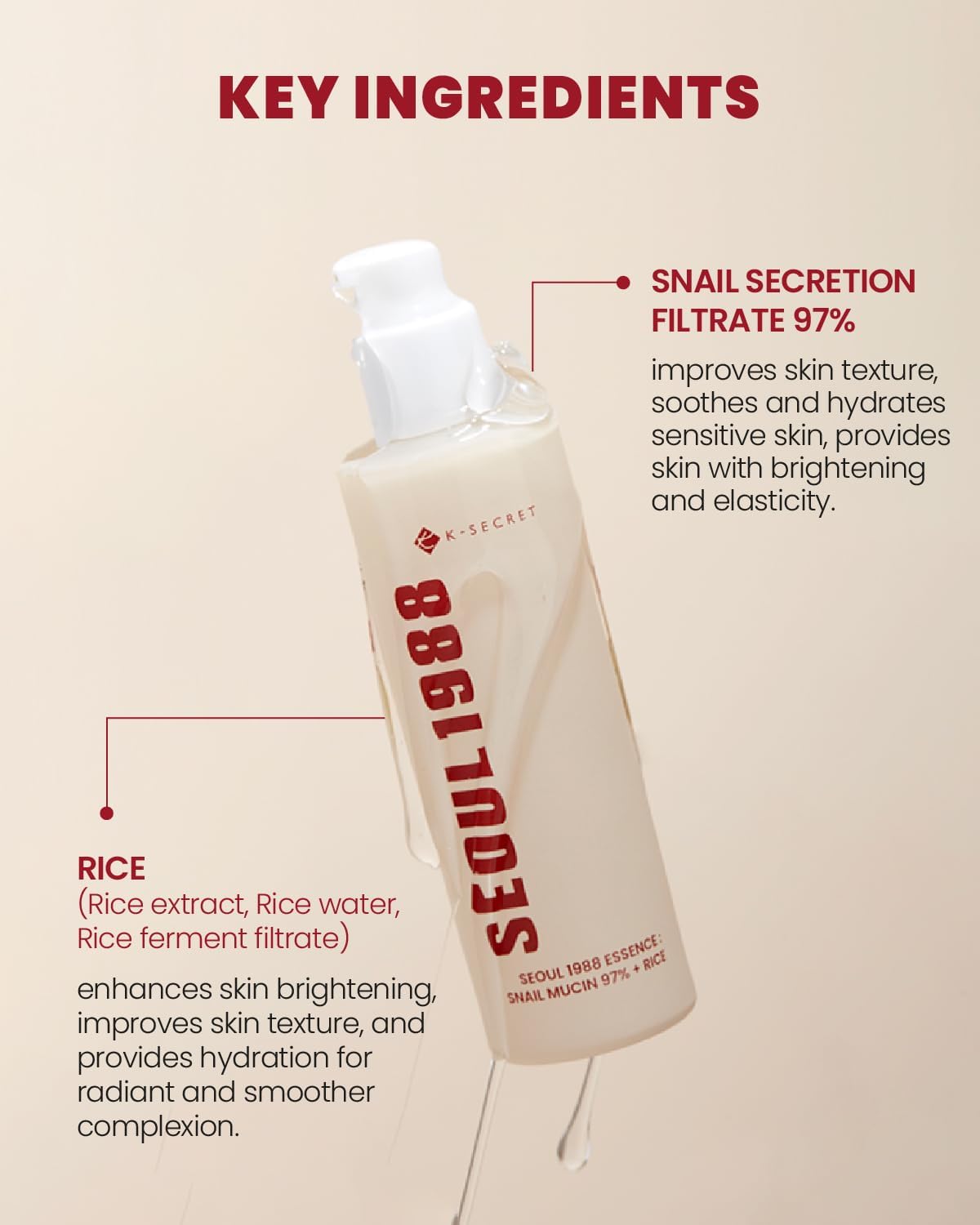 K-SECRET SEOUL1988 Essence : Snail Mucin 97% + Rice 100 ml/3.38 floz.