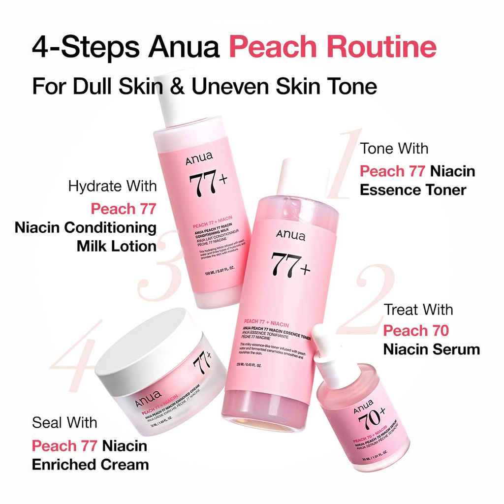 multiple products of anua peach routine