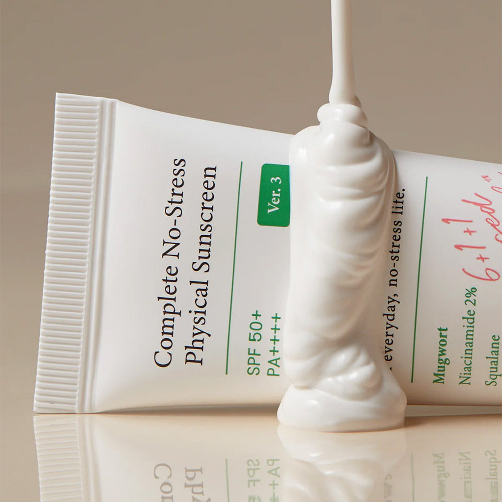 AXIS-Y Complete No-Stress Physical Sunscreen tube lathered in product