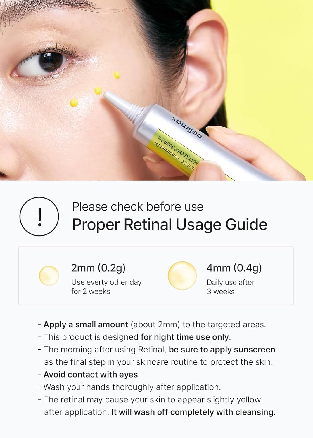 person applying Celimax Retinal Shot Tightening Booster on face