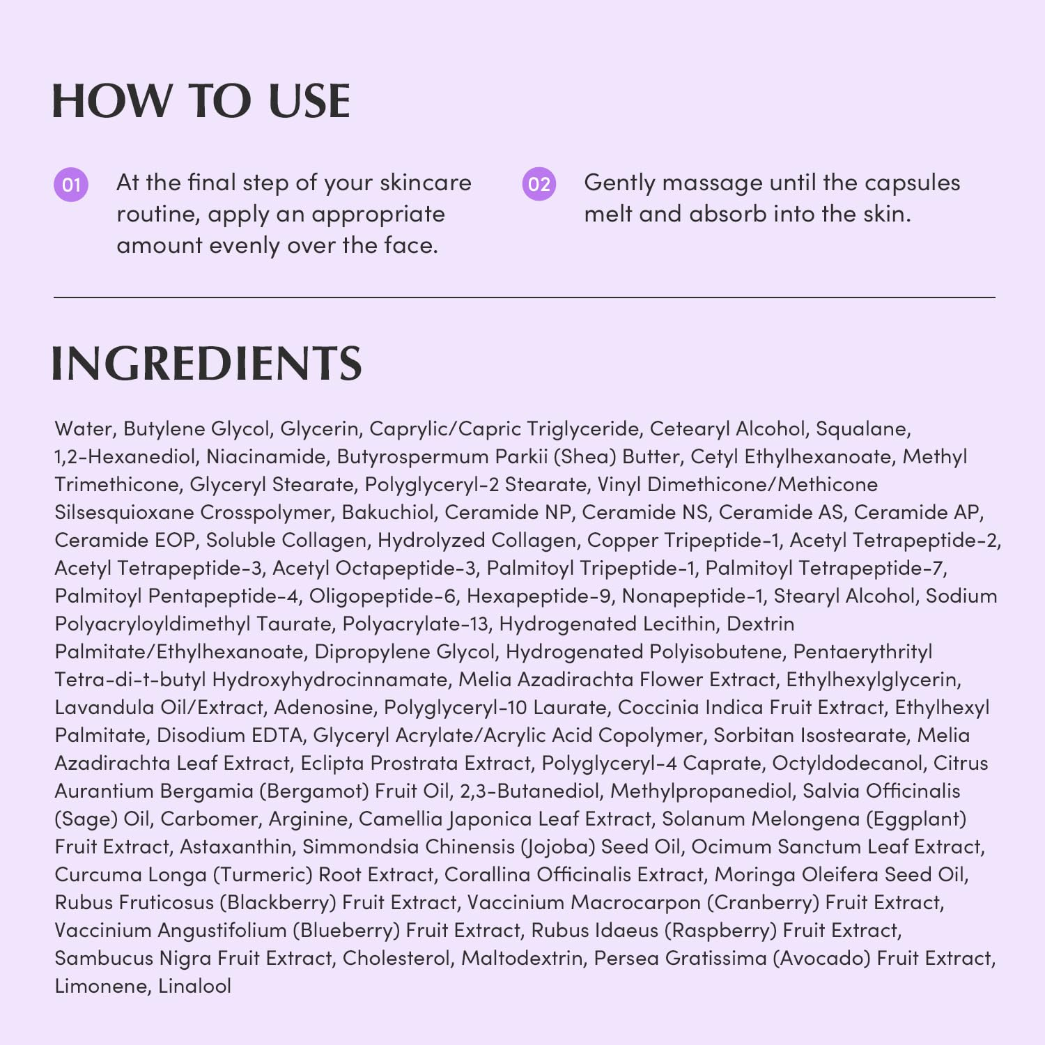 instructions to use and ingredients list of EQQUALBERRY Bakuchiol Capsule Cream