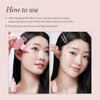 woman applying APRILSKIN Pink Aloe Mucin Serum on her face
