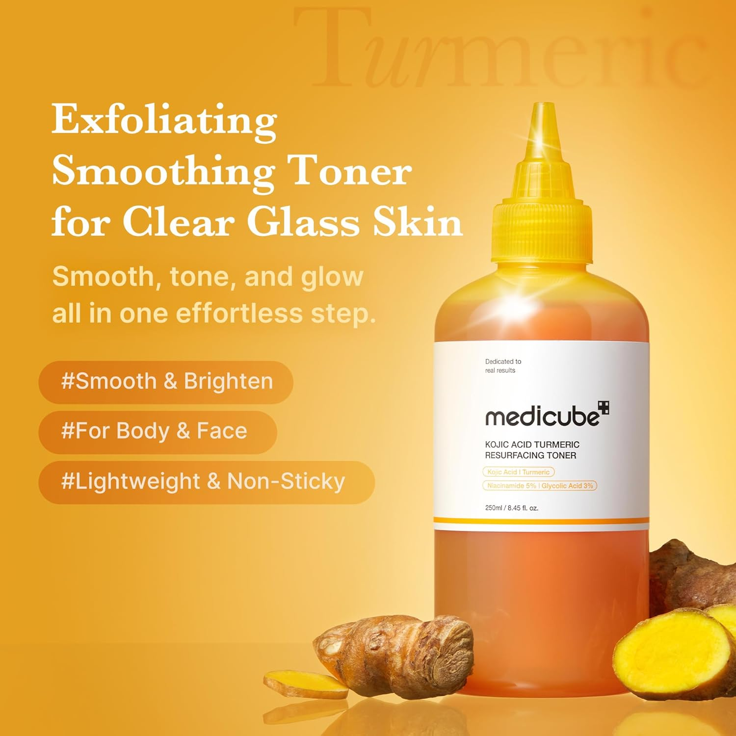 medicube Kojic Acid Turmeric Resurfacing Toner with turmeric pieces
