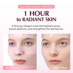 before and after comparision of EQQUALBERRY Collagen Pore-Tight Up Mask on a woman's skin
