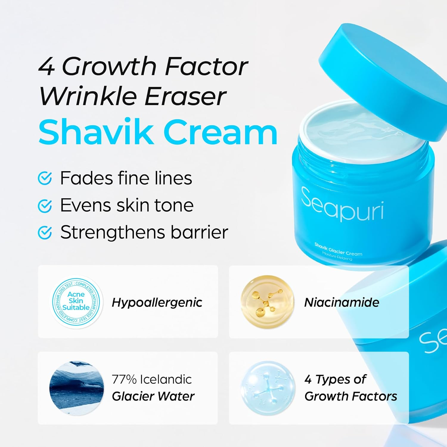 open jar of Seapuri Shavik Glacier Cream 70mL