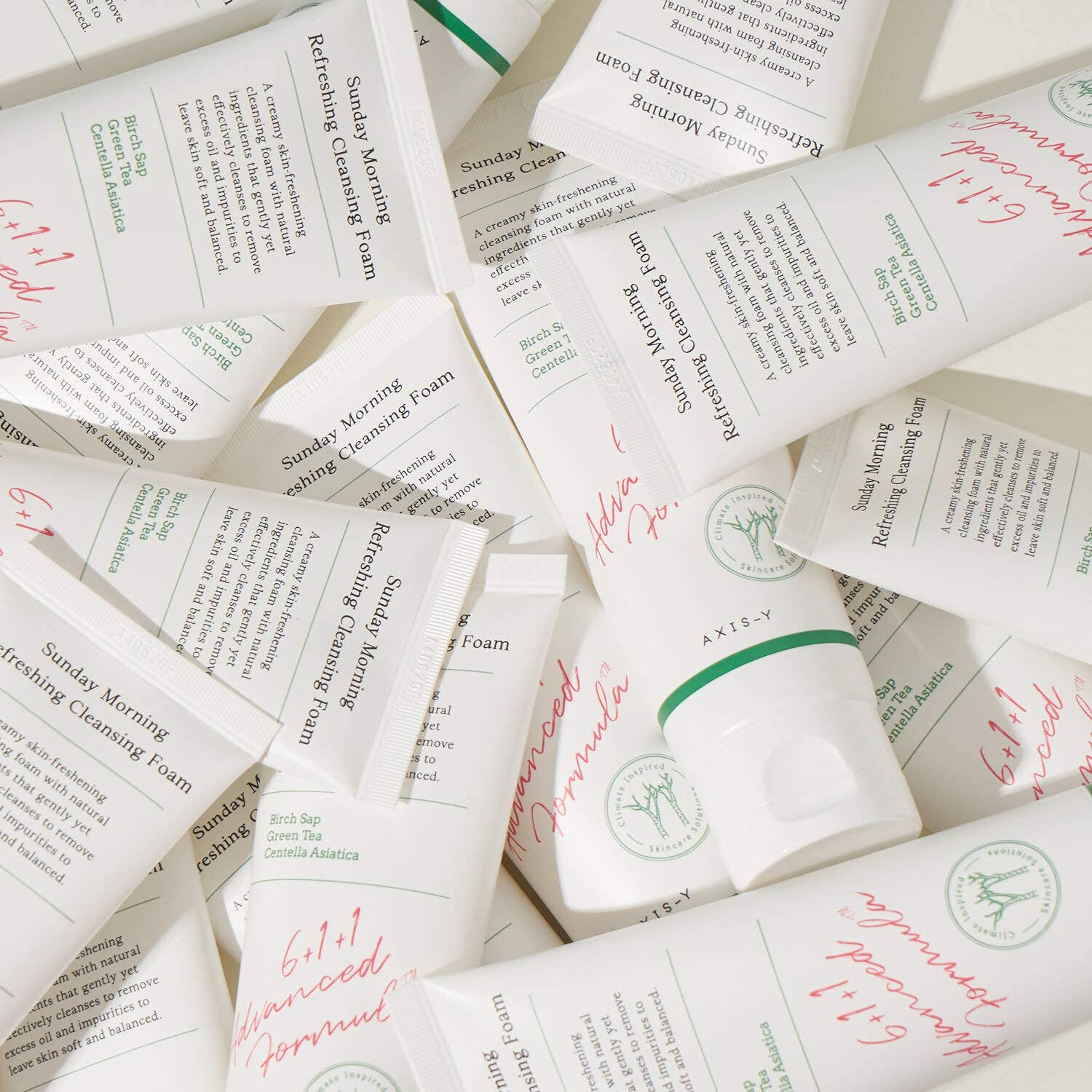 multiple tubes of AXIS-Y Sunday Morning Refreshing Cleansing Foam