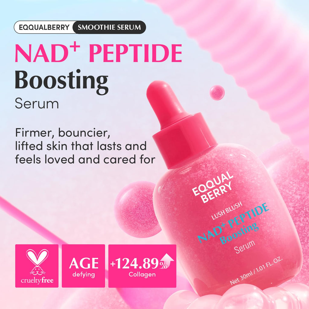 bottle of EQQUALBERRY Lush Blush NAD+ Peptide Boosting Serum 30 mL