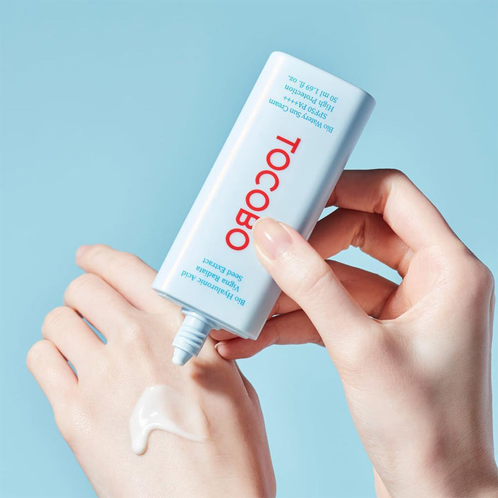 TOCOBO Bio Watery Sun Cream SPF50+ PA++++ applied on hand