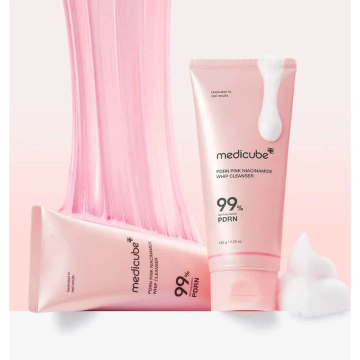 two bottles of Medicube PDRN Pink Niacinamide Whip Cleanser