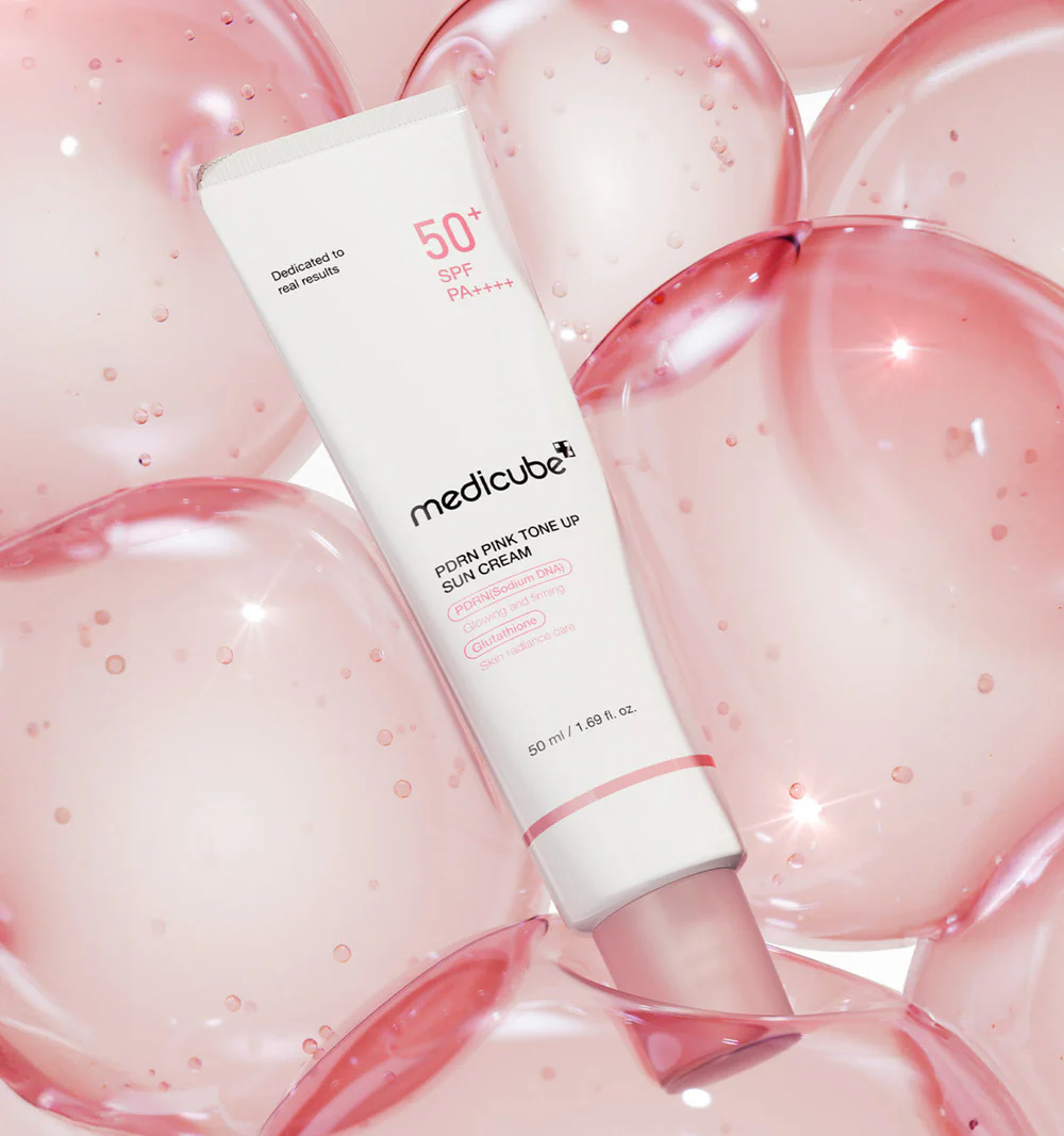 a tube of medicube PDRN Pink Tone Up Sun Cream